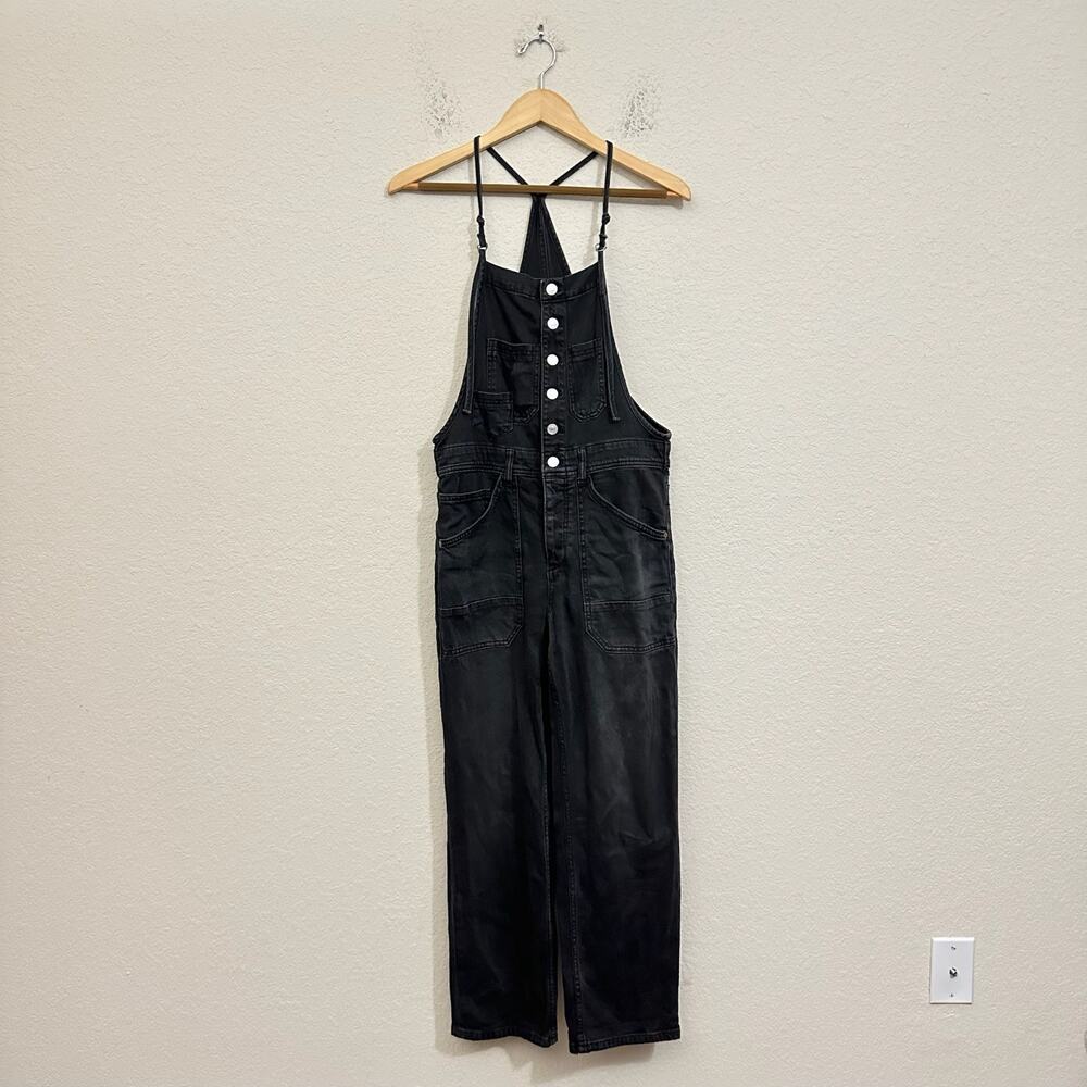 PILCRO ANTHROPOLOGIE Painters Overalls Black Denim Ankle Jumpsuit